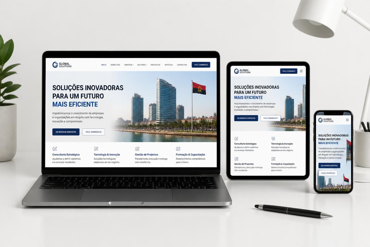 Website responsivo em computador, tablet e telemóvel